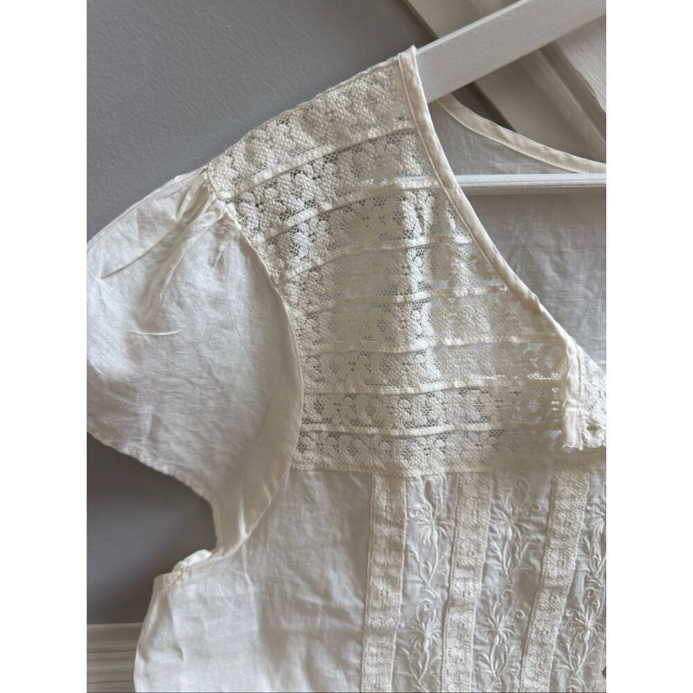 Lucky Brand Ivory Embroidery & Lace Feminine Coquet Tue Waist S/S Blouse sz XXL - Picture 3 of 8